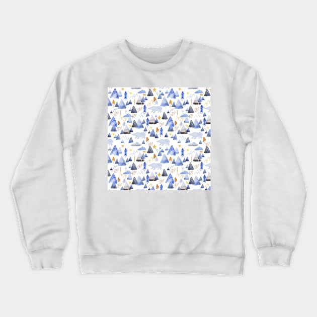 mountains and polar bears Crewneck Sweatshirt by Kimmygowland